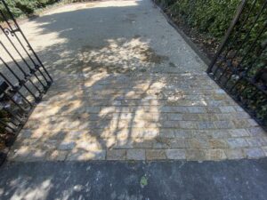 Tar and chip driveway with granite apron